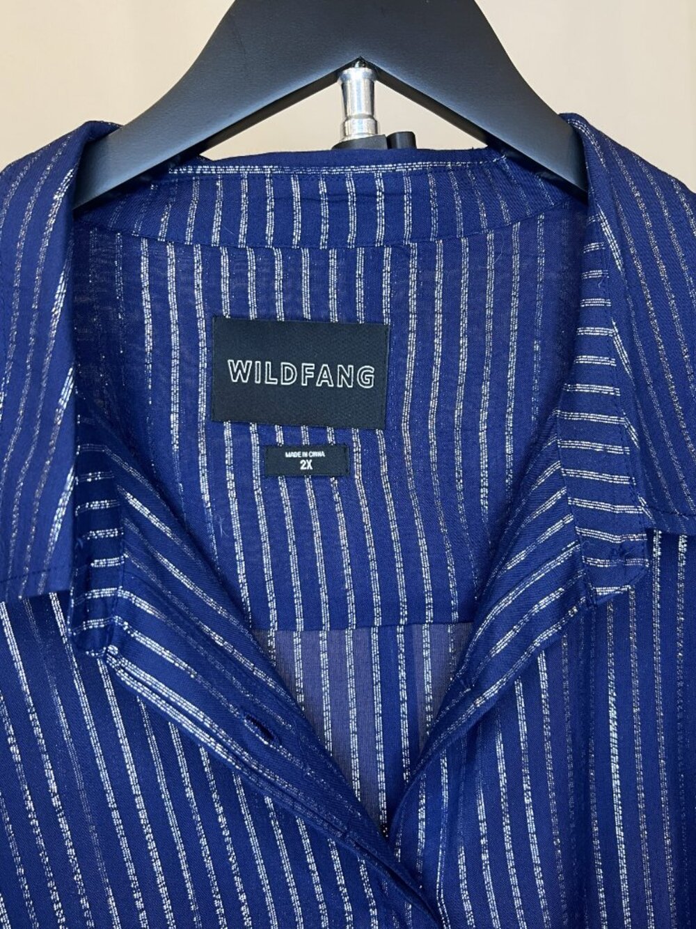 'Wildfang' The Empower Blue Silver Metallic Pinstripe Button Up Shirt -  2X - Picture 8 of 8